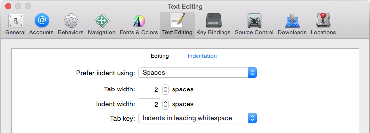 Xcode indent settings#center